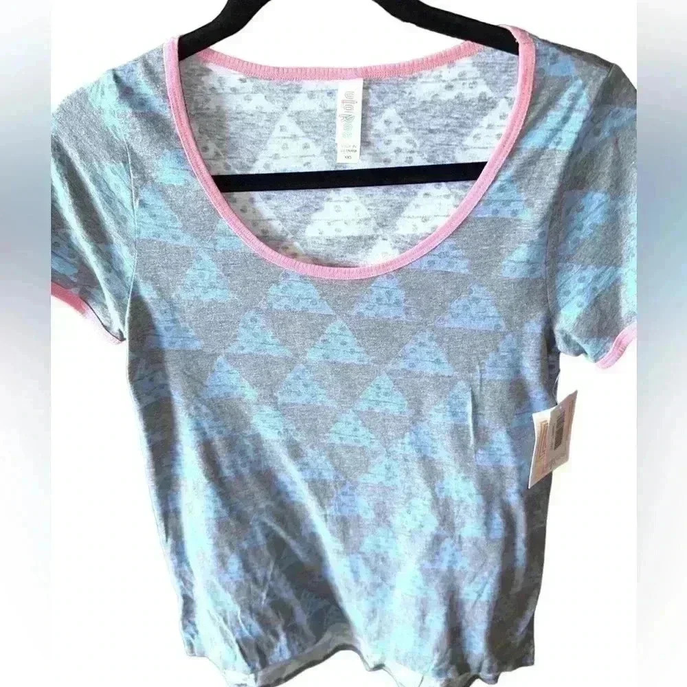 Lularoe XXS  Classic t shirt .  Blue and grey mineral‎ wash geometric pattern.